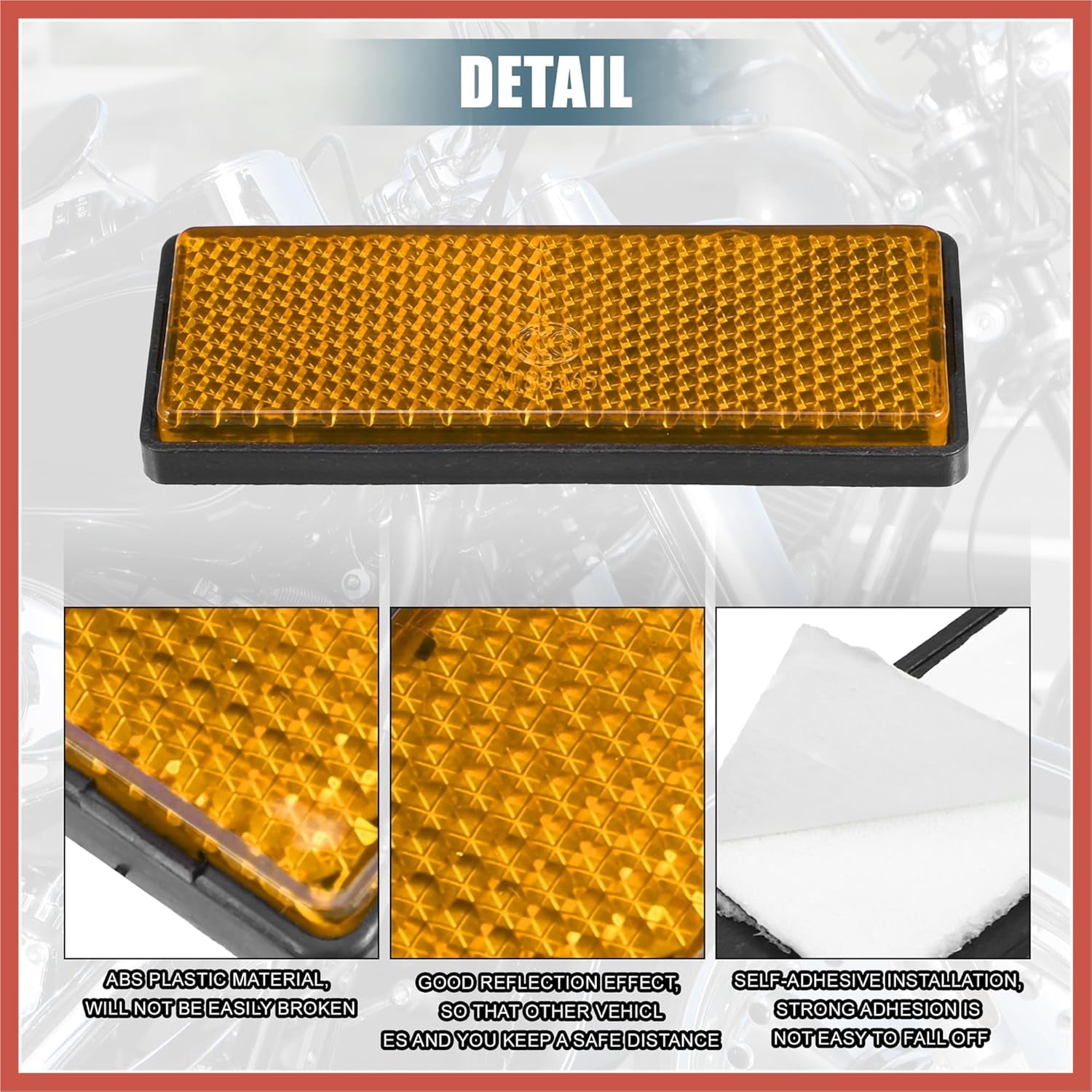 6 Pcs Rectangular Stick-On Safety Spoke Reflective Self Adhesive Reflector for Gate Posts Cars Trailer Motorcycle Trucks Boat Bicycle Bike Orange Car Parts