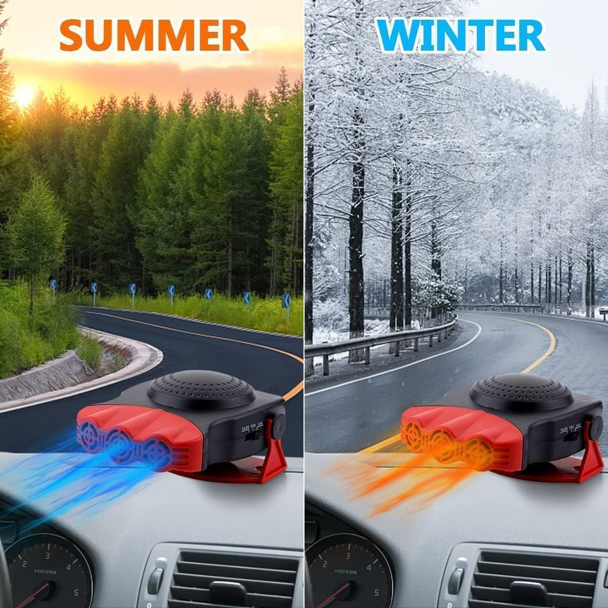 Portable Car Heater 12V 150W Car Defroster Windshield Defogger,3 in 1 Car Heater Fast Heating & Cooling & Air Purify Plug in Cigarette Lighter for All Car（Red）