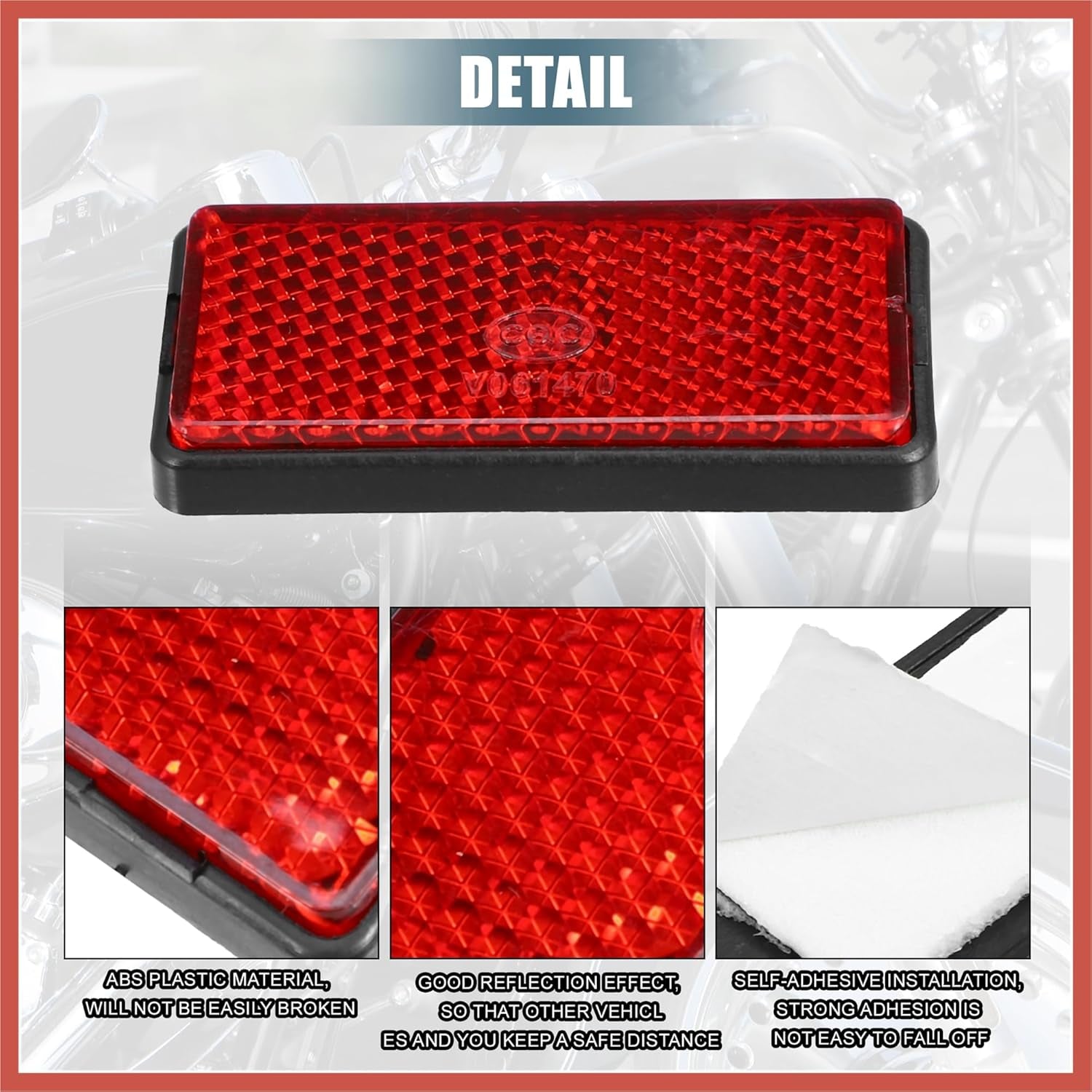 6 Pcs Rectangular Stick-On Safety Spoke Reflective Self Adhesive Reflector for Gate Posts Cars Trailer Motorcycle Trucks Boat Bicycle Bike Red Car Parts