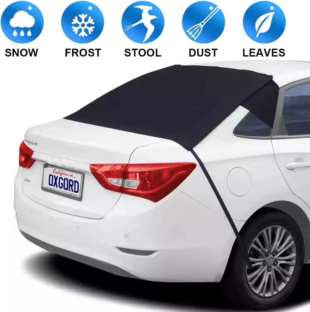 Car Rear Windshield Snow Ice Cover, Sun Shade and Frost Cover for Windscreen, Windproof Oxford Back Window Protection, Winter Exterior Accessories Universal SUV, Truck, Sedan,Van, Black