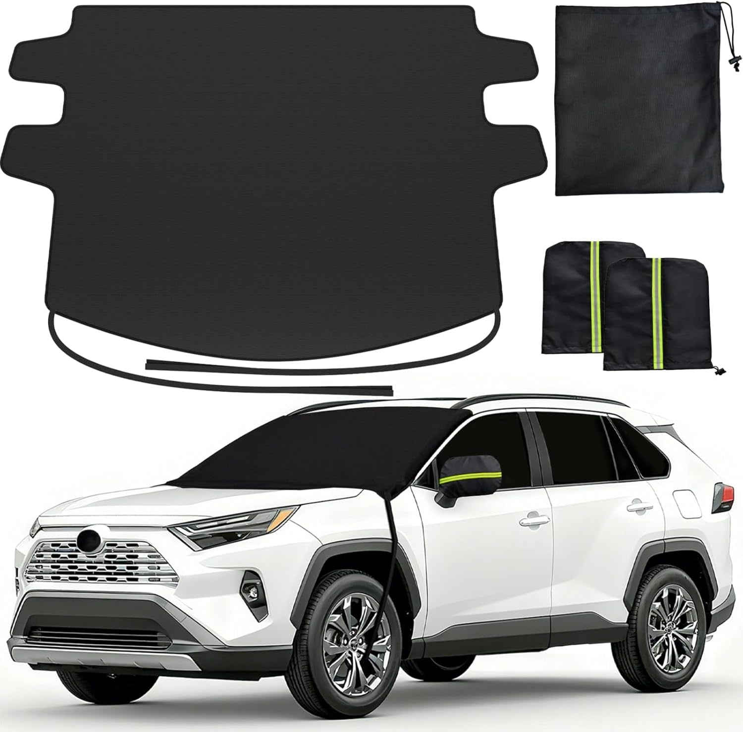 Upgraded Car Windshield Cover for Ice & Snow [All-Weather Protection] Magnetic Fit Weatherproof Frost Cover, Car Winter Accessories, Fit for Suvs, Trucks, Cars - Medium (69''X48'')