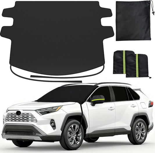 Upgraded Car Windshield Cover for Ice & Snow [All-Weather Protection] Magnetic Fit Weatherproof Frost Cover, Car Winter Accessories, Fit for Suvs, Trucks, Cars - Medium (69''X48'')