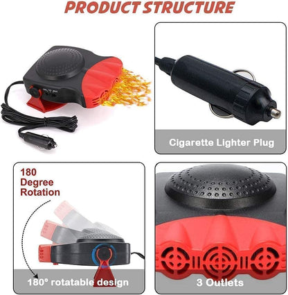 Portable Car Heater 12V 150W Car Defroster Windshield Defogger,3 in 1 Car Heater Fast Heating & Cooling & Air Purify Plug in Cigarette Lighter for All Car（Red）