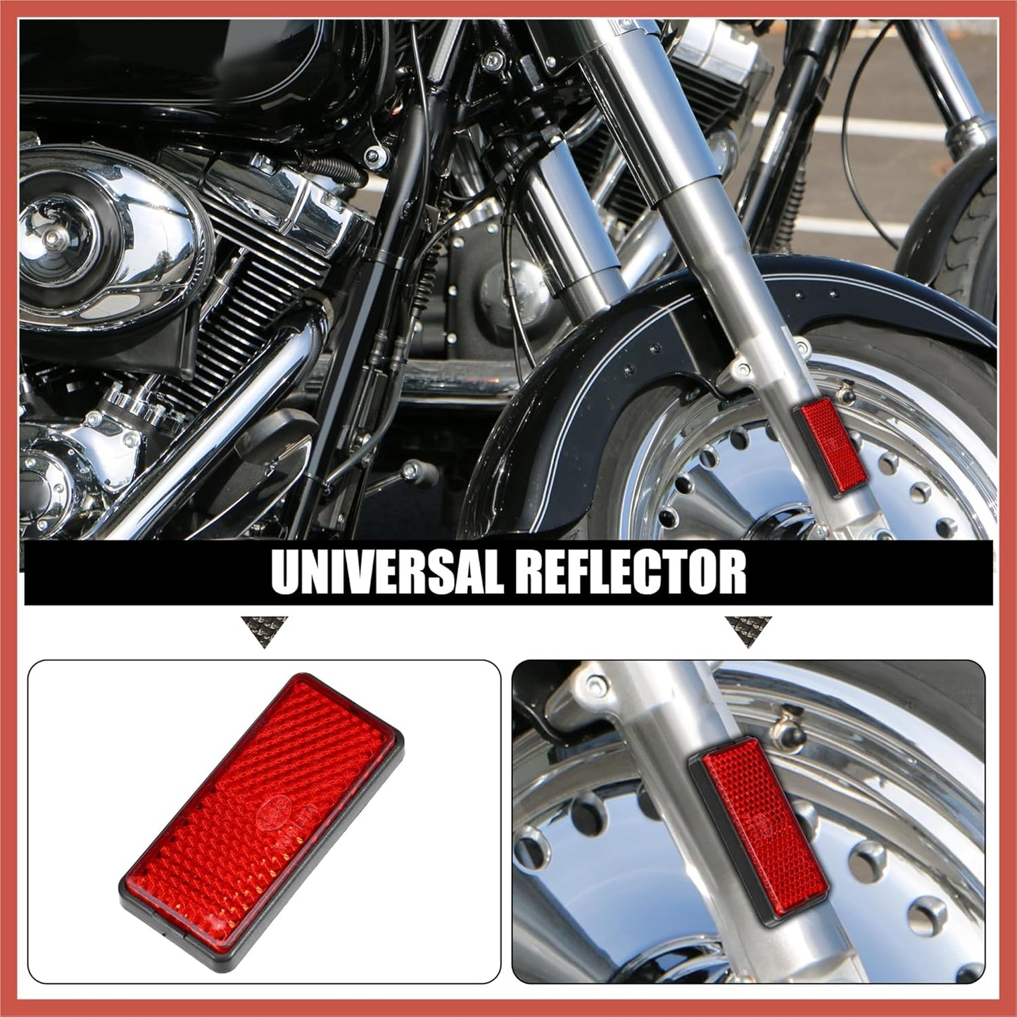 6 Pcs Rectangular Stick-On Safety Spoke Reflective Self Adhesive Reflector for Gate Posts Cars Trailer Motorcycle Trucks Boat Bicycle Bike Red Car Parts