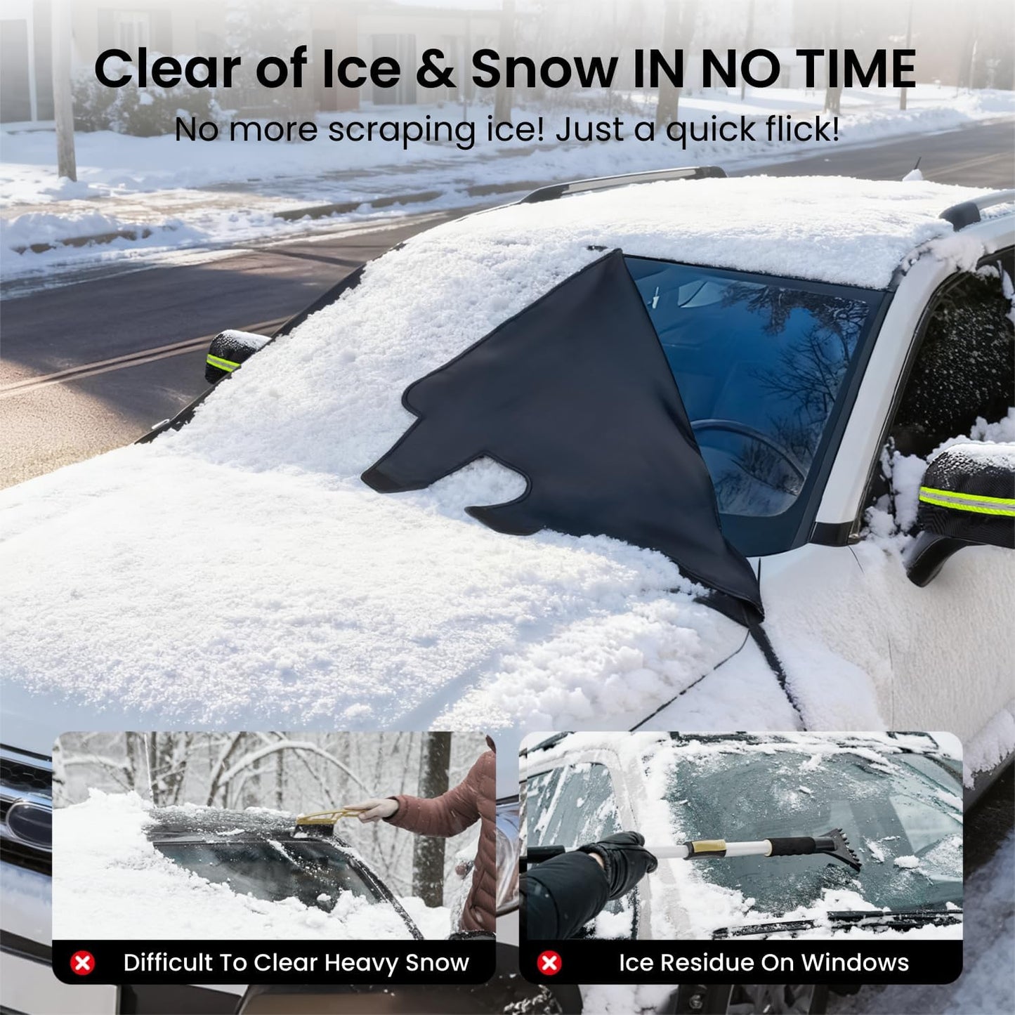 Upgraded Car Windshield Cover for Ice & Snow [All-Weather Protection] Magnetic Fit Weatherproof Frost Cover, Car Winter Accessories, Fit for Suvs, Trucks, Cars - Medium (69''X48'')