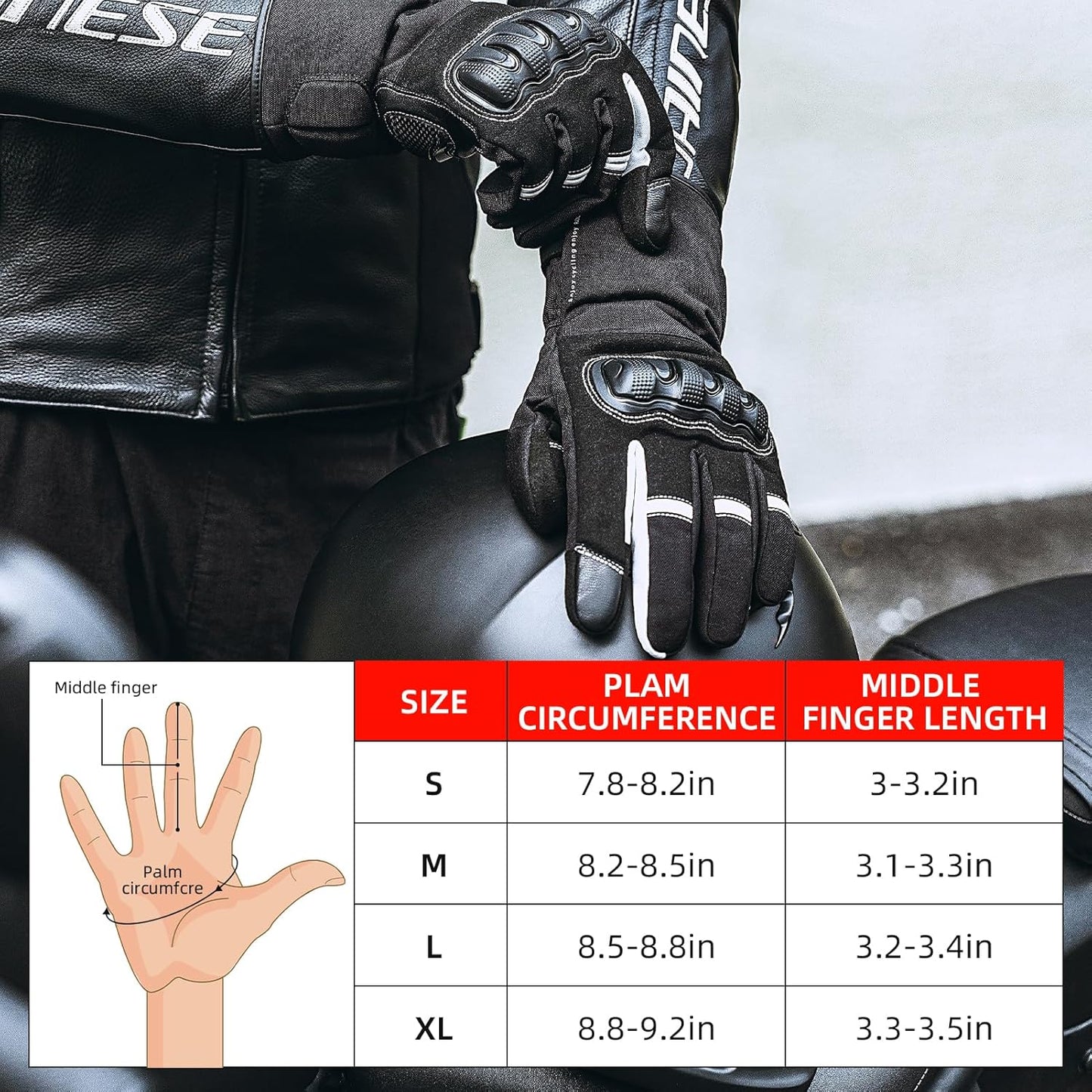 Motorcycle Gloves, Winter Motorcycle Gloves with Touchscreen, Thermal Windproof Gloves for Motorcycle, ATV, Snowmobile