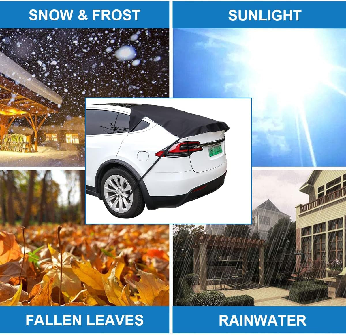 Car Rear Windshield Snow Ice Cover, Sun Shade and Frost Cover for Windscreen, Windproof Oxford Back Window Protection, Winter Exterior Accessories Universal SUV, Truck, Sedan,Van, Black