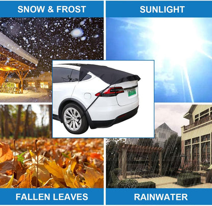 Car Rear Windshield Snow Ice Cover, Sun Shade and Frost Cover for Windscreen, Windproof Oxford Back Window Protection, Winter Exterior Accessories Universal SUV, Truck, Sedan,Van, Black