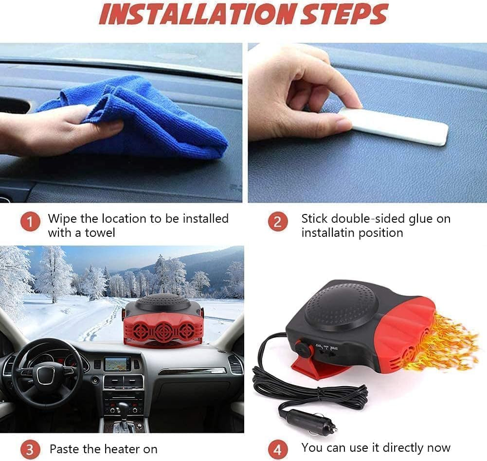 Portable Car Heater 12V 150W Car Defroster Windshield Defogger,3 in 1 Car Heater Fast Heating & Cooling & Air Purify Plug in Cigarette Lighter for All Car（Red）