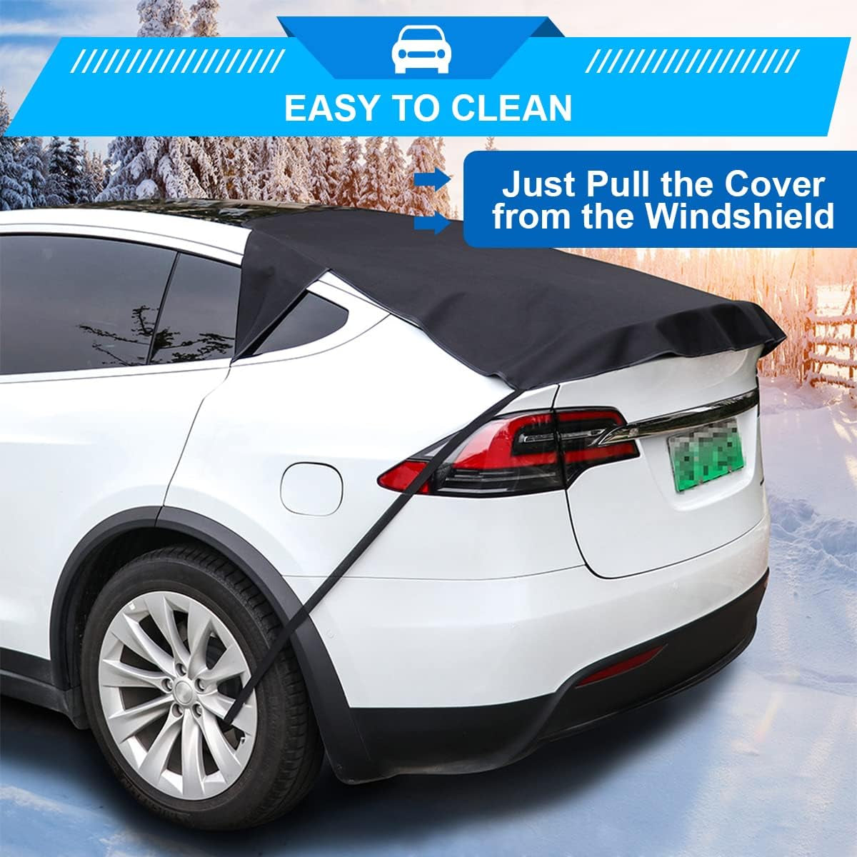 Car Rear Windshield Snow Ice Cover, Sun Shade and Frost Cover for Windscreen, Windproof Oxford Back Window Protection, Winter Exterior Accessories Universal SUV, Truck, Sedan,Van, Black