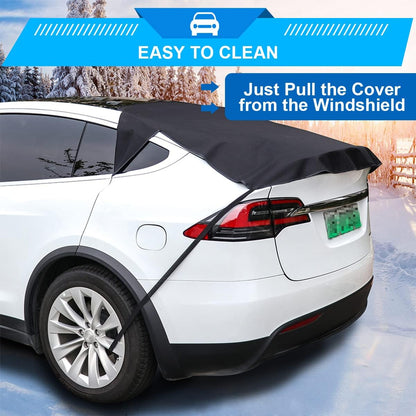 Car Rear Windshield Snow Ice Cover, Sun Shade and Frost Cover for Windscreen, Windproof Oxford Back Window Protection, Winter Exterior Accessories Universal SUV, Truck, Sedan,Van, Black