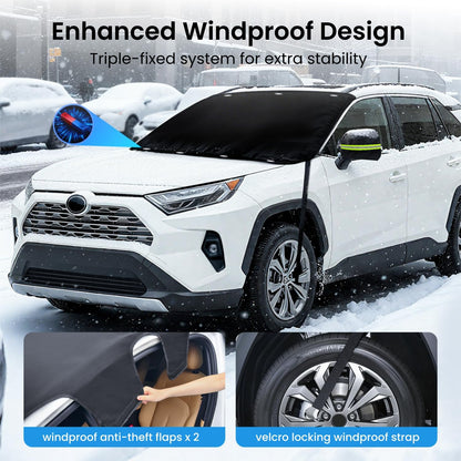 Upgraded Car Windshield Cover for Ice & Snow [All-Weather Protection] Magnetic Fit Weatherproof Frost Cover, Car Winter Accessories, Fit for Suvs, Trucks, Cars - Medium (69''X48'')