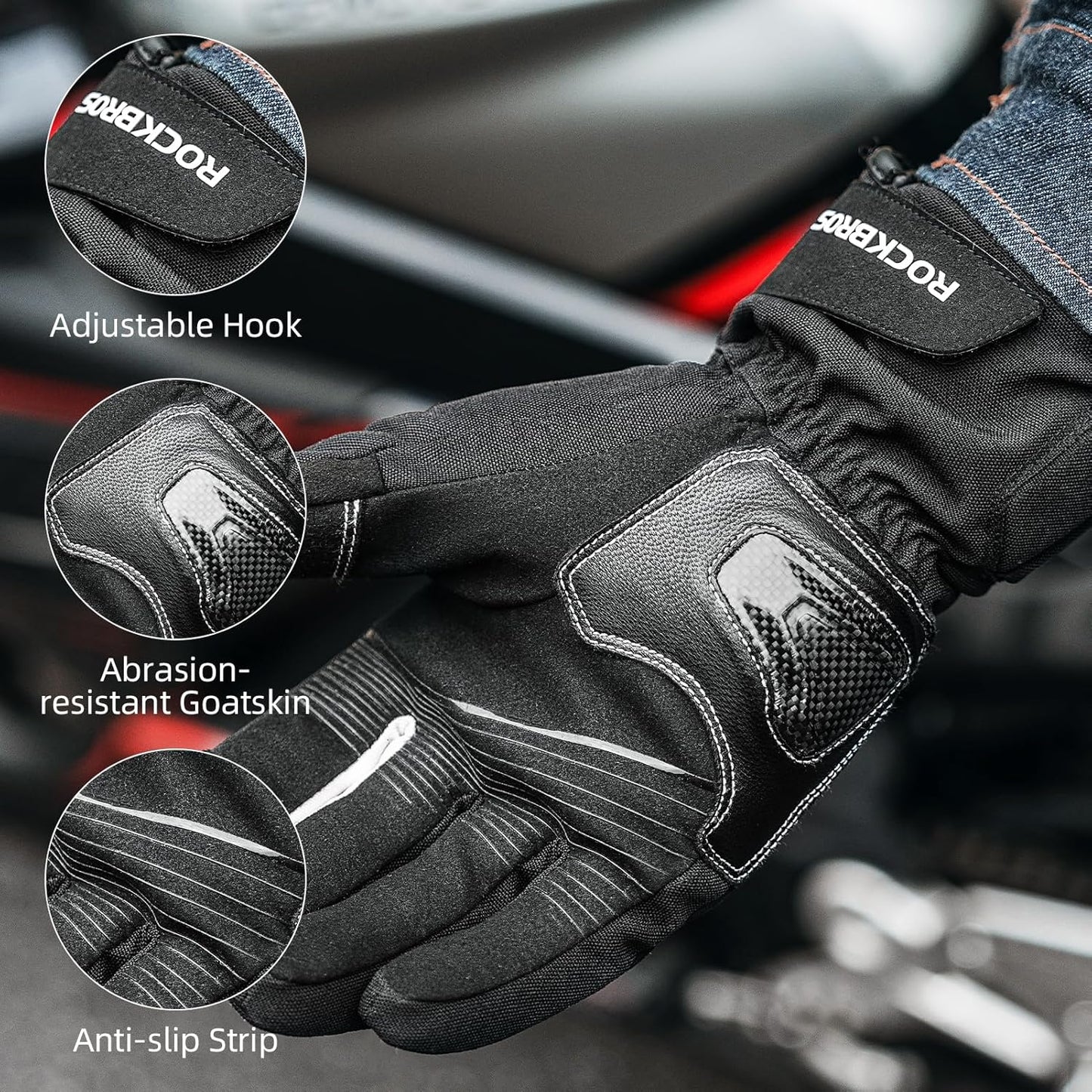 Motorcycle Gloves, Winter Motorcycle Gloves with Touchscreen, Thermal Windproof Gloves for Motorcycle, ATV, Snowmobile